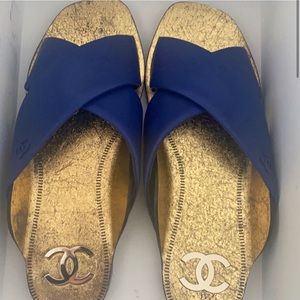Chanel lamb skin blue sandals